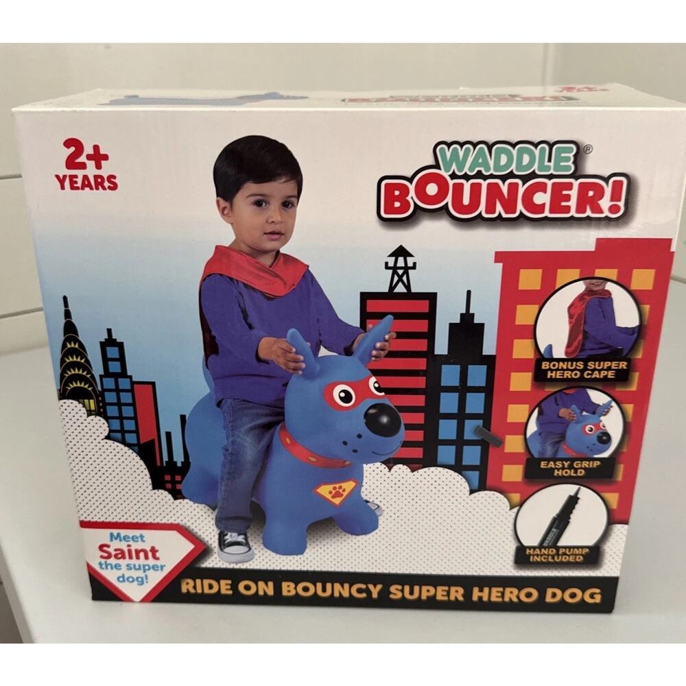Blue Super Dog Waddle Bouncer Ride Toy Bouncing Ball W/Pump NEW